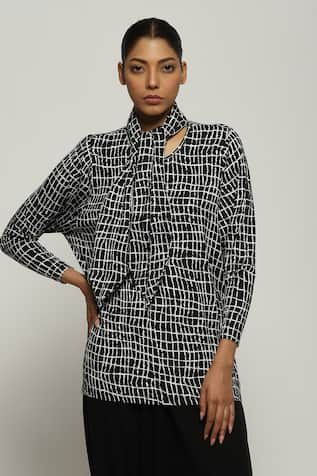 Abraham & Thakore Tencel Lycra Lattice Print Top 