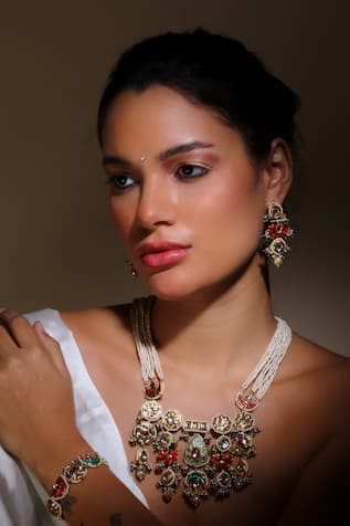 Floral & Chaand Motif Necklace 