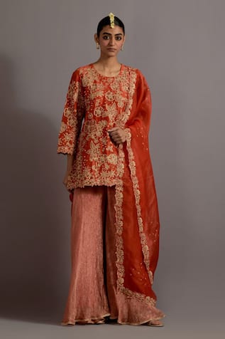 Deep Thee Floral Applique Embroidered Kurta Sharara Set 