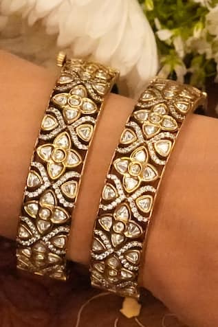 Ekathva Jaipur Naadirah Victorian Polki Studded Bangles-Set Of 2 