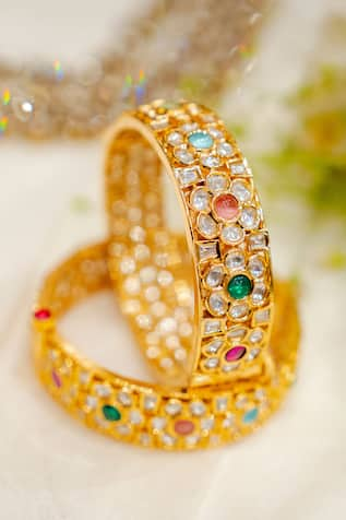 Ekathva Jaipur Irika Polki Stone Studded Navratna Bangles-Set Of 2 