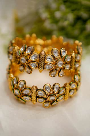 Ekathva Jaipur Griva Polki Studded Floral Bangles-Set Of 2 