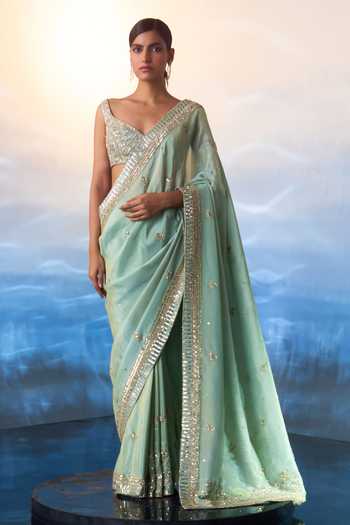 ANGAD SINGH Azura Crest Embroidered Tissue Saree Set 
