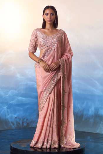 ANGAD SINGH Starla Bloom Embroidered Tissue Saree Set 