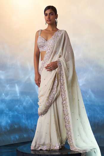 ANGAD SINGH Celeste Bloom Embroidered Saree Set 