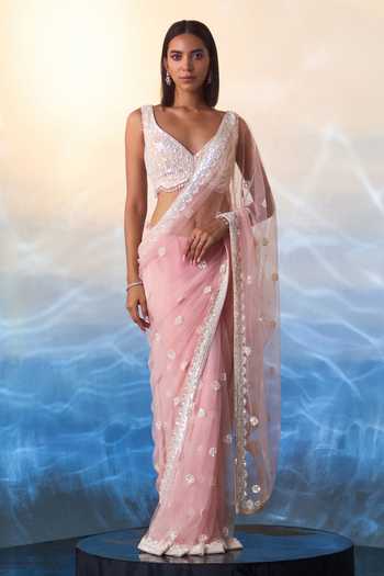 ANGAD SINGH Astral Bloom Embroidered Net Saree Set 
