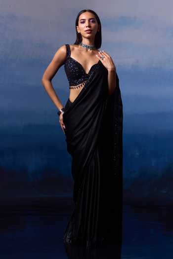 ANGAD SINGH Musk Rose Border Embroidered Saree Set 