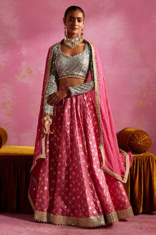 Mustard Moon by Neyha and Vrinda Embroidered Blouse Lehenga Set 