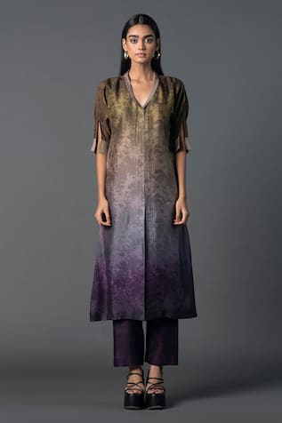 Clos Straight Ombre Print Panelled Kurta With Pant 