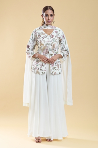 Khwaab by Sanjana Lakhani Gardenia Salli Embroidered Short Kurta Palazzo Set