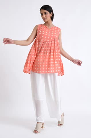 Jayati Goenka Cotton Gathered Yoke Print Top With Pant 