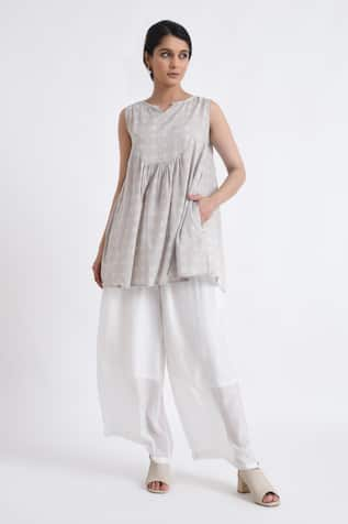 Jayati Goenka Cotton Block Print Gathered Yoke Top With Pant 