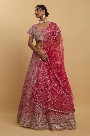 Aham-Vayam Gulzaar Zari Embroidered Floral Lehenga Set 