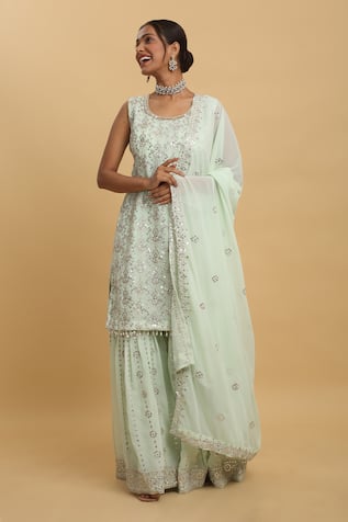 Aham-Vayam Pastel Zardozi Embroidered Kurta Sharara Set 