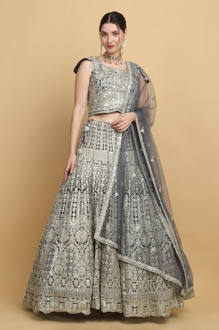 Aham-Vayam Rajwada Floral Zari Embroidered Lehenga Set 