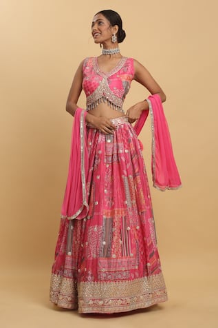 Aham-Vayam Buta Patchwork Printed Lehenga Set 