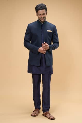 Cotton Silk Bandhgala Set For Kids