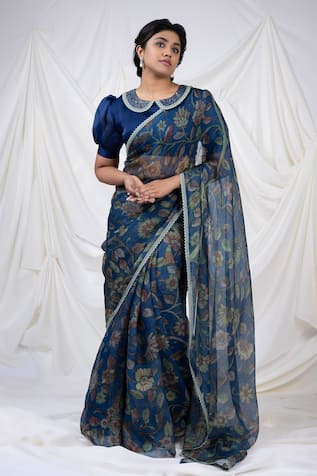 Aamra By Lavanya Kalamkari Hand Painted Saree With Unstitched Blouse Piece 