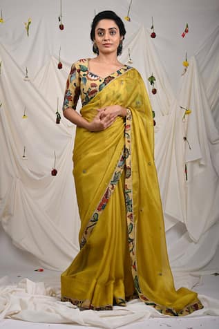 AAMRA BY LAVANYA Kalamkari Border Saree With Unstitched Blouse Piece 