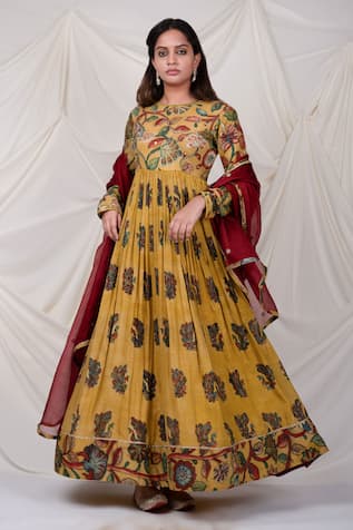 AAMRA BY LAVANYA Peacock Kalamkari Pattern Anarkali Set 