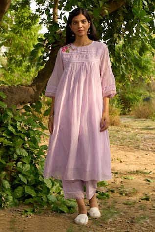 Priti Prashant Maina Pleated Kurta & Pant Co-ord Set 