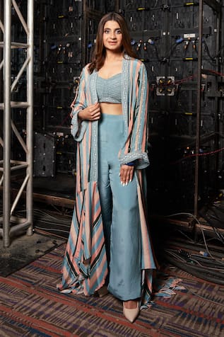 Sandhya Shah Ella Stripe Print Cape Sharara Set 