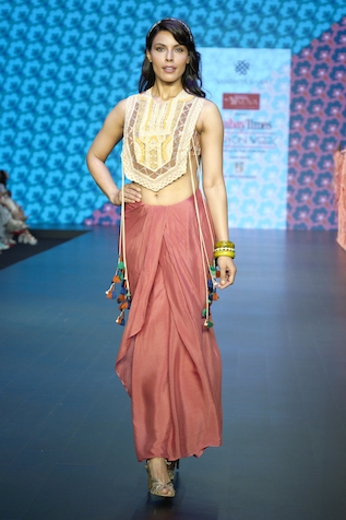 Sandhya Shah Myra Geometric Threadwork Cape Draped Skirt Set