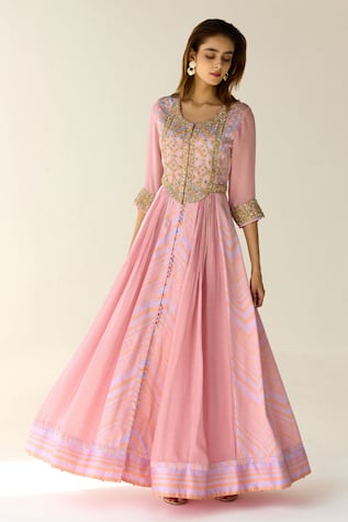 Shyam Narayan Prasad Chevron Print Anarkali Set 