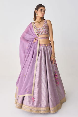 Shyam Narayan Prasad Mughal Floral Woven Lehenga Set 