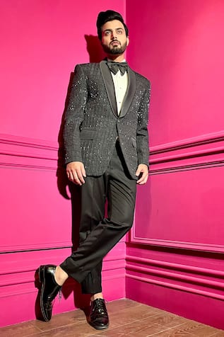 The House Of Diwans Checkered Embellished Tuxedo Trouser Set 