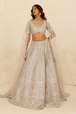 Studio Iris India Anastacia Gota Patti Embroidered Mirrorwork Bridal Lehenga Set 