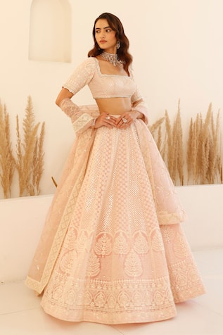 Studio Iris India Cherry Blossom Chikankari Embroidered Lehenga Set 