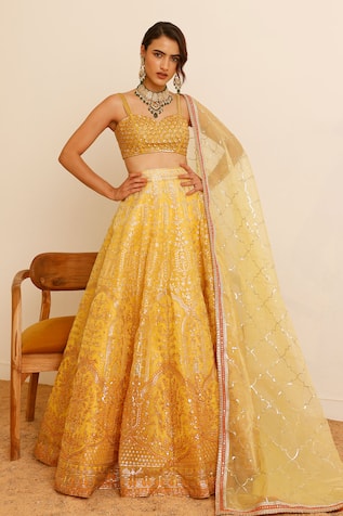 Studio Iris India Daffodil Floral Thread Embroidered Lehenga Set 