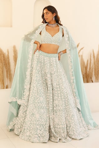 Studio Iris India Hyacinth Sequin Floral Embroidered Bridal Lehenga Set 