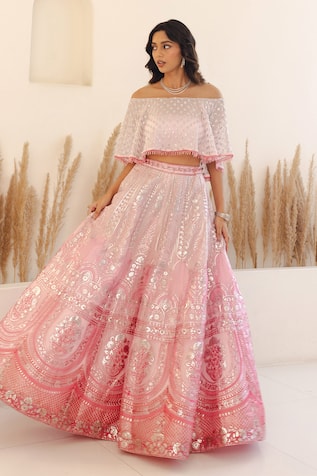 Studio Iris India Petunia Foil Embroidered Lehenga With Off-Shoulder Blouse 