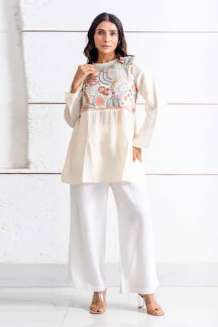 Spin Wheel Thread Embroidered Yoke Tunic Top 