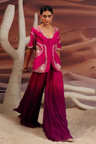 Adi By Aditya Khandelwl Pitta Embroidered Jacket With Pleated Palazzo 