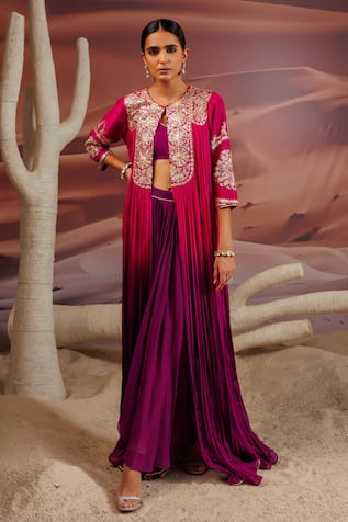 Adi By Aditya Khandelwl Pleat Embroidered Cape & Skirt Set 