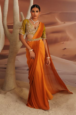 Adi By Aditya Khandelwl Embroidered Pre-Draped Saree Set 