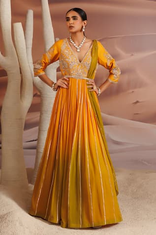 Adi By Aditya Khandelwl Embroidered Anarkali Set With Waist Belt 