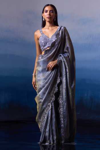 ANGAD SINGH Cutwork Embroidered Saree With Blouse 