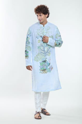 Botanic Print Linen Kurta 