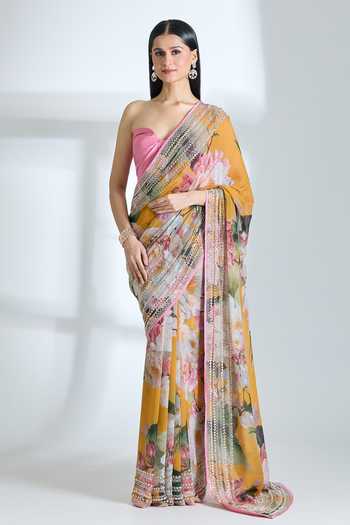 Anushree Reddy Floral Print Saree With Unstitched Blouse Piece 
