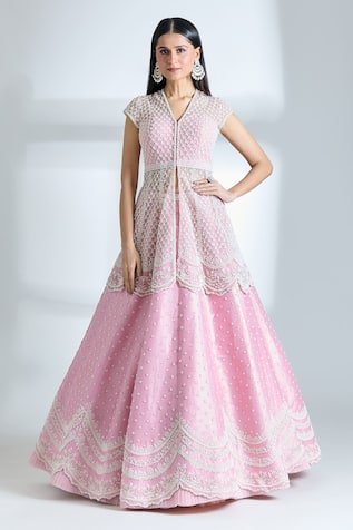 Mughal Pearl Embroidered Jacket & Lehenga Set 