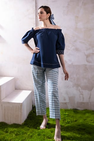 The White Tree Studio Niya Off Shoulder Top & Petal Pop Print Pant Set 