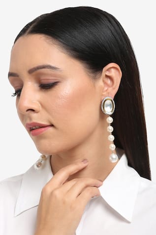 Ruby Raang Pearl Embellished Earrings 