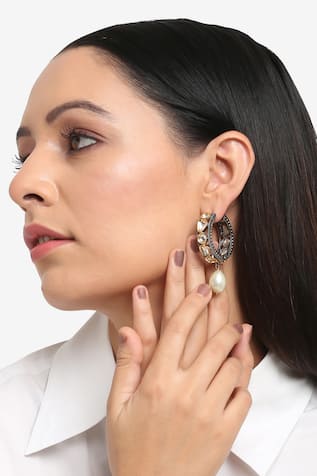 Ruby Raang Kundan Embellished Cutwork Hoops 