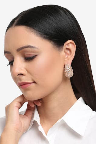 Ruby Raang Rose Gold Stone Embellished Hoop Earrings 