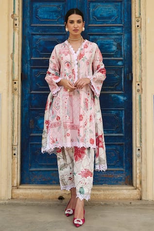 Sage Saga Floral Print Straight Kurta Set 