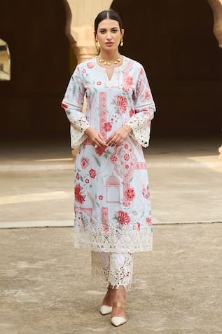 Sage Saga Flower Print Kurta 